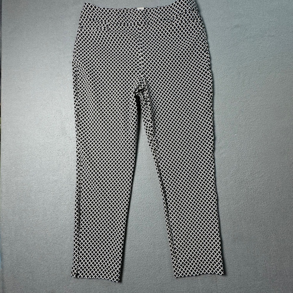 Chicos Brigitte So Slimming Ankle Pants Black White Geometric Diamond Size 2R